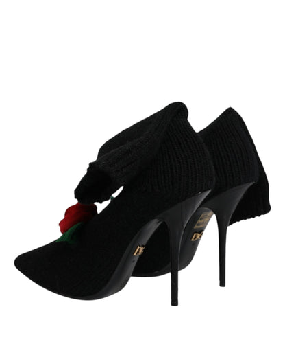 Black Stiletto Heels Mid Calf Boots Shoes-Dolce & Gabbana-LabelTerrace.com