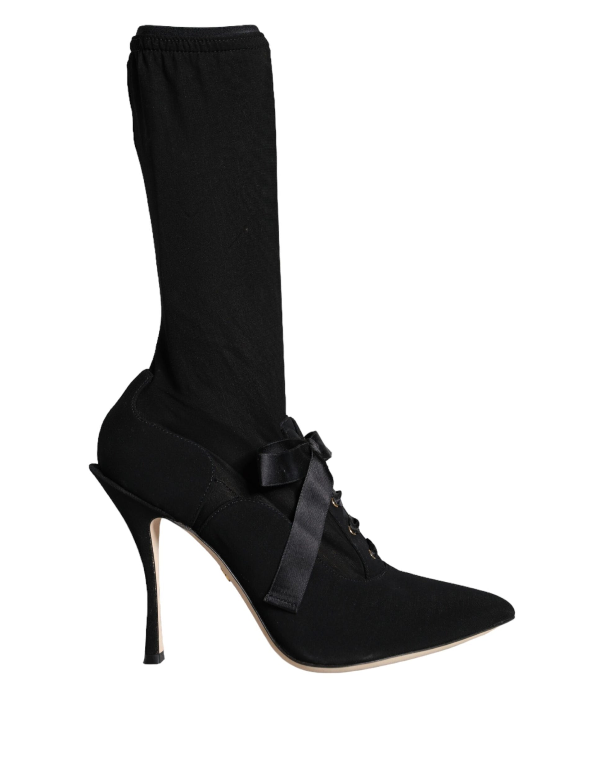 Black Stiletto Heels Mid Calf Boots Shoes-Dolce & Gabbana-LabelTerrace.com