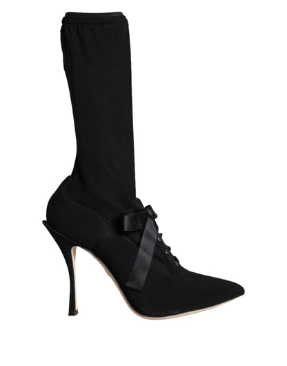 Black Stiletto Heels Mid Calf Boots Shoes-Dolce & Gabbana-LabelTerrace.com