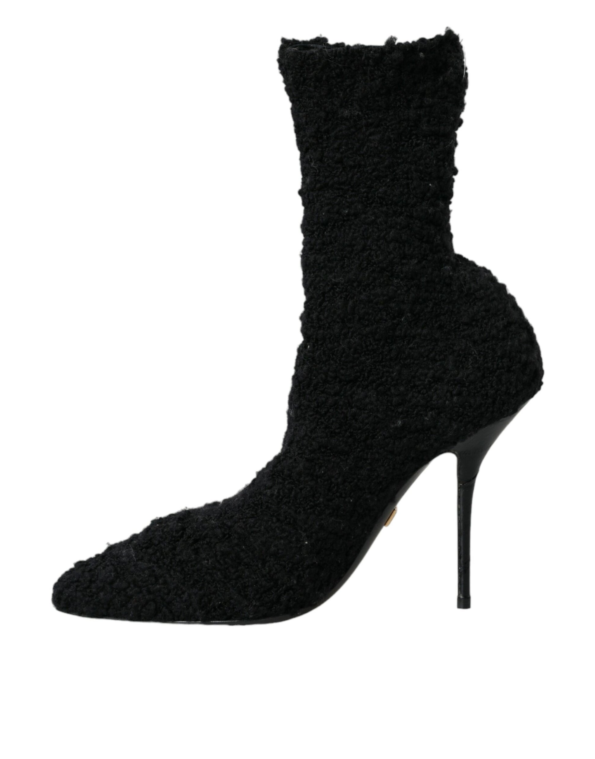 Black Stiletto Heels Mid Calf Boots Shoes-Dolce & Gabbana-LabelTerrace.com
