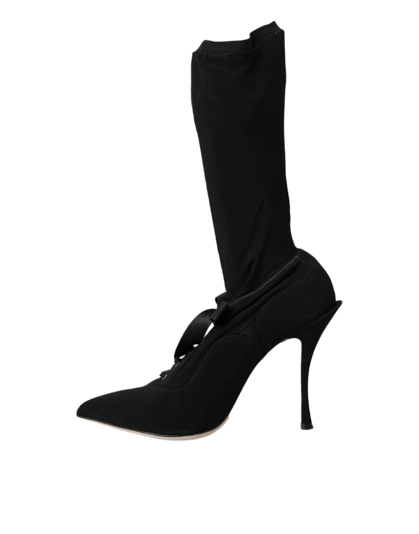 Black Stiletto Heels Mid Calf Boots Shoes-Dolce & Gabbana-LabelTerrace.com