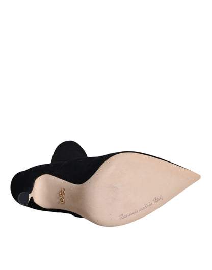 Black Stiletto Heels Mid Calf Boots Shoes-Dolce & Gabbana-LabelTerrace.com