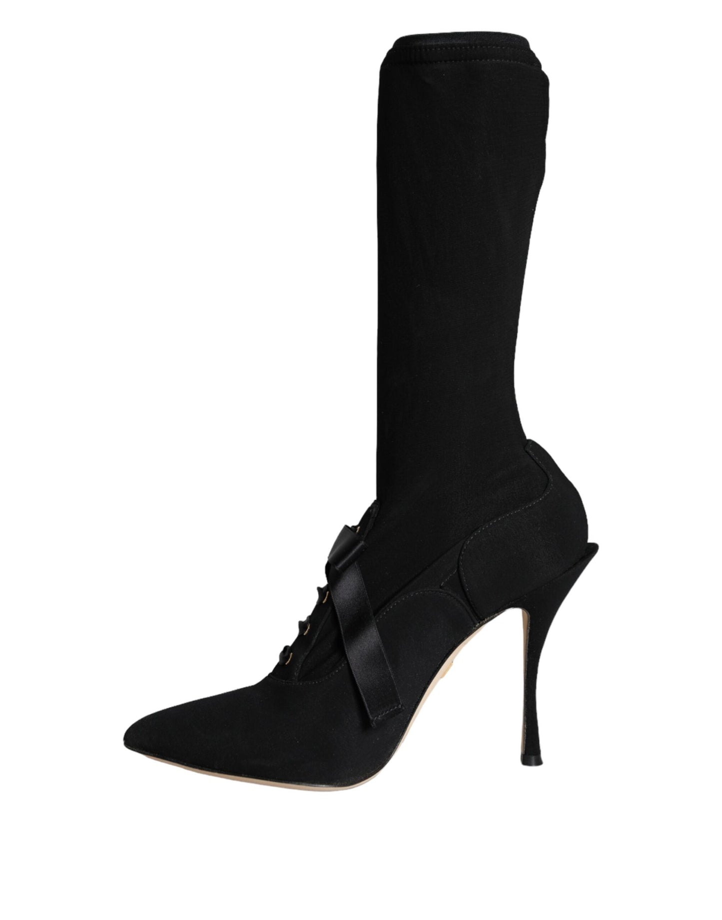 Black Stiletto Heels Mid Calf Boots Shoes-Dolce & Gabbana-LabelTerrace.com