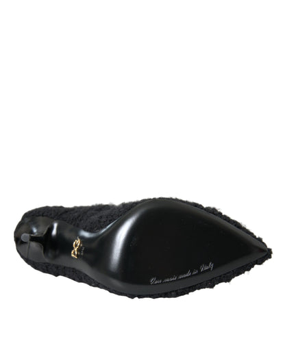 Black Stiletto Heels Mid Calf Boots Shoes-Dolce & Gabbana-LabelTerrace.com