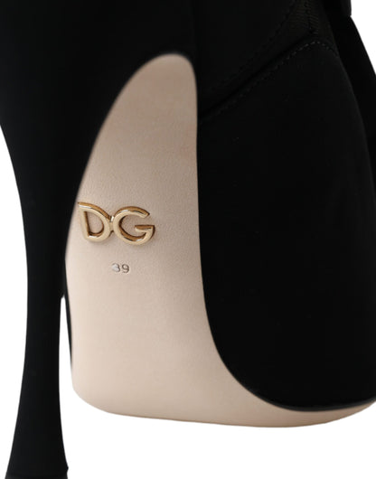 Black Stiletto Heels Mid Calf Boots Shoes-Dolce & Gabbana-LabelTerrace.com