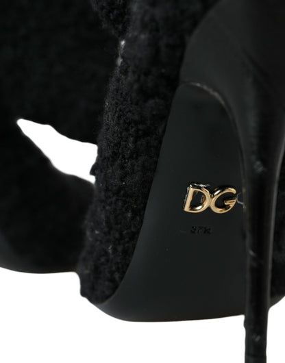 Black Stiletto Heels Mid Calf Boots Shoes-Dolce & Gabbana-LabelTerrace.com