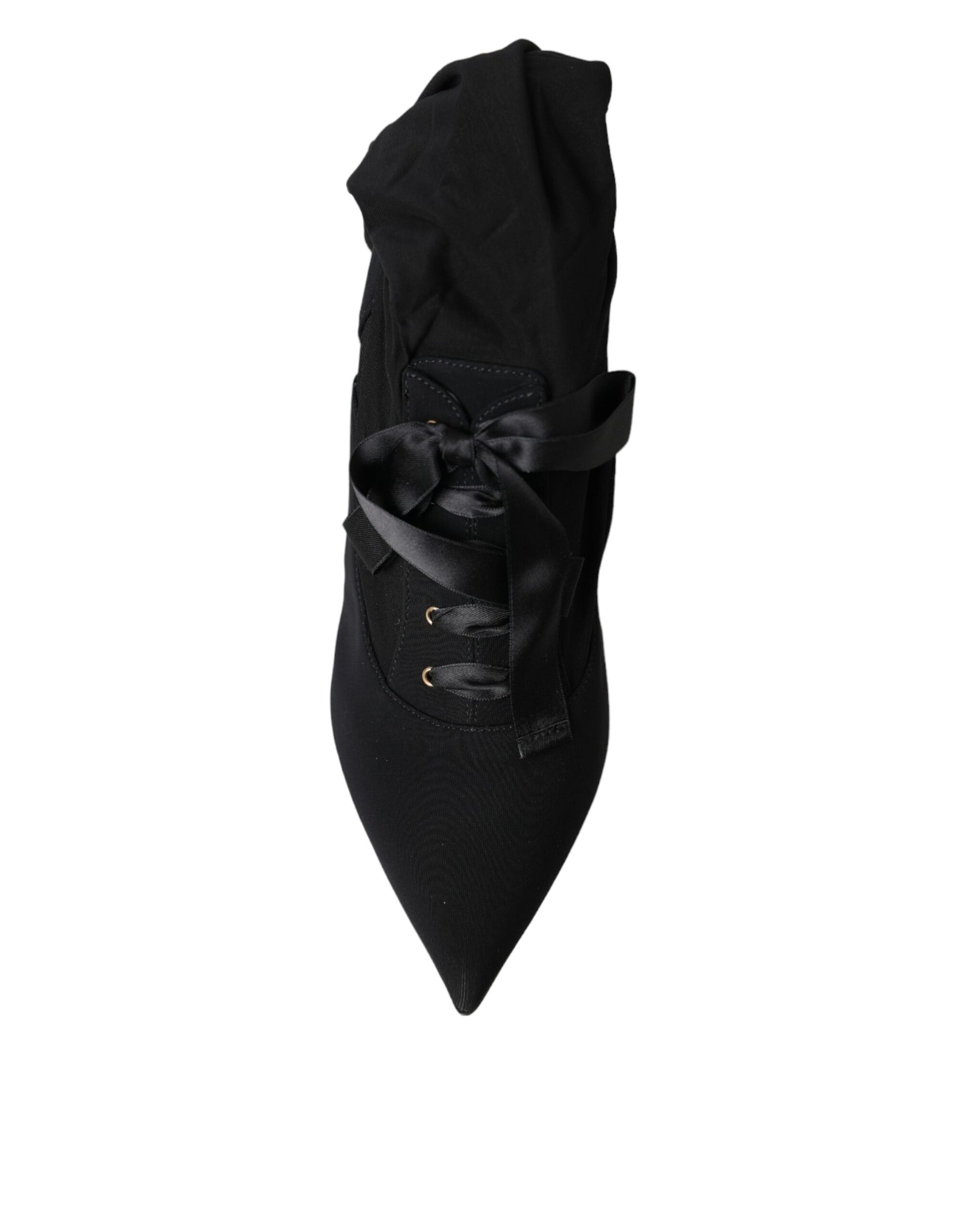 Black Stiletto Heels Mid Calf Boots Shoes-Dolce & Gabbana-LabelTerrace.com