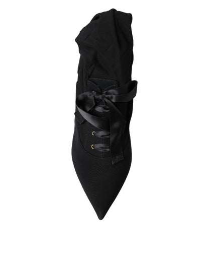 Black Stiletto Heels Mid Calf Boots Shoes-Dolce & Gabbana-LabelTerrace.com