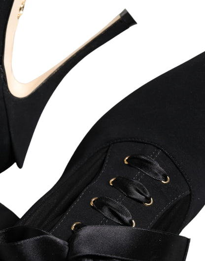 Black Stiletto Heels Mid Calf Boots Shoes-Dolce & Gabbana-LabelTerrace.com