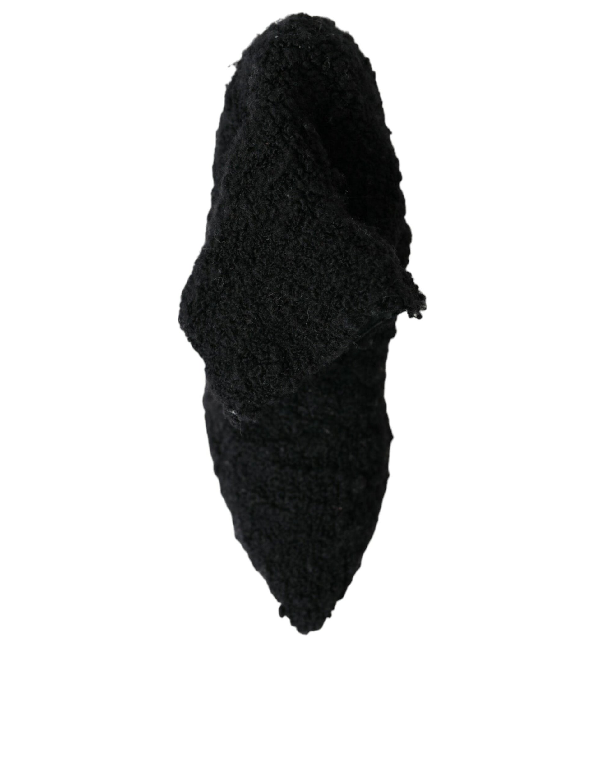 Black Stiletto Heels Mid Calf Boots Shoes-Dolce & Gabbana-LabelTerrace.com