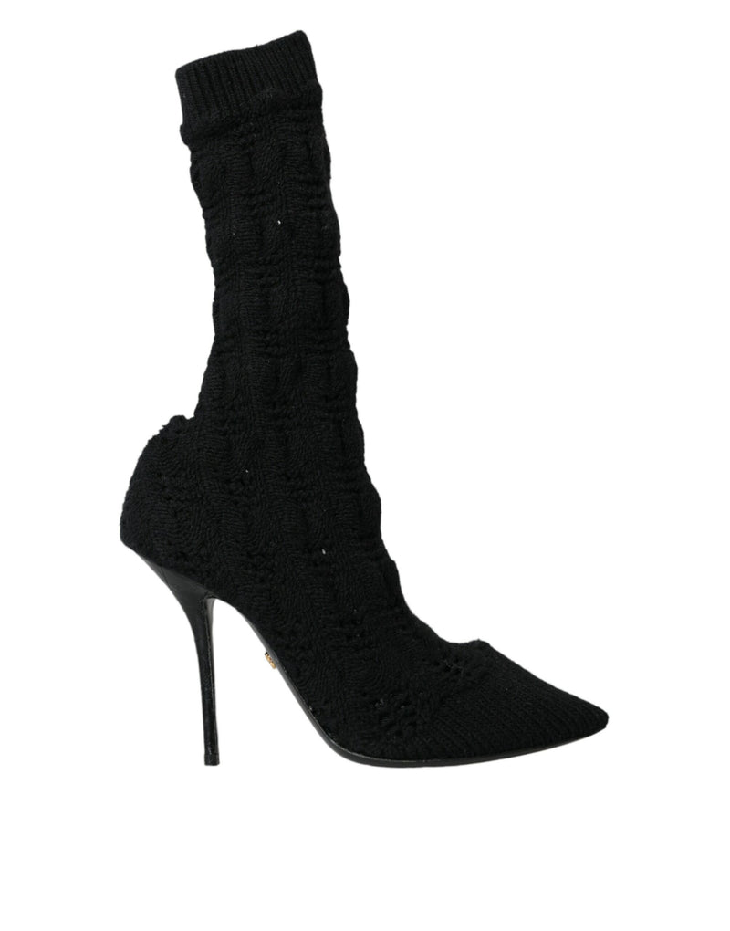 Black Stiletto Heels Mid Calf Boots Shoes-Dolce & Gabbana-LabelTerrace.com