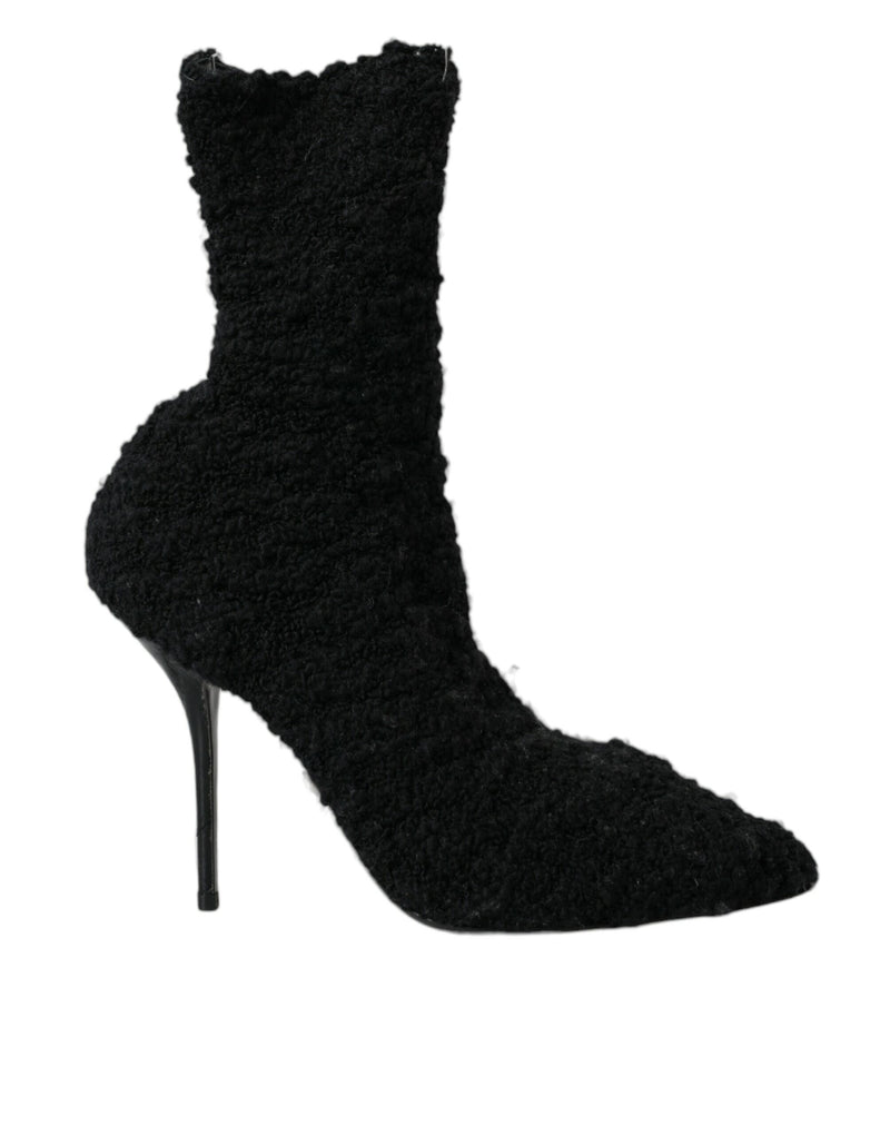Black Stiletto Heels Mid Calf Boots Shoes-Dolce & Gabbana-LabelTerrace.com