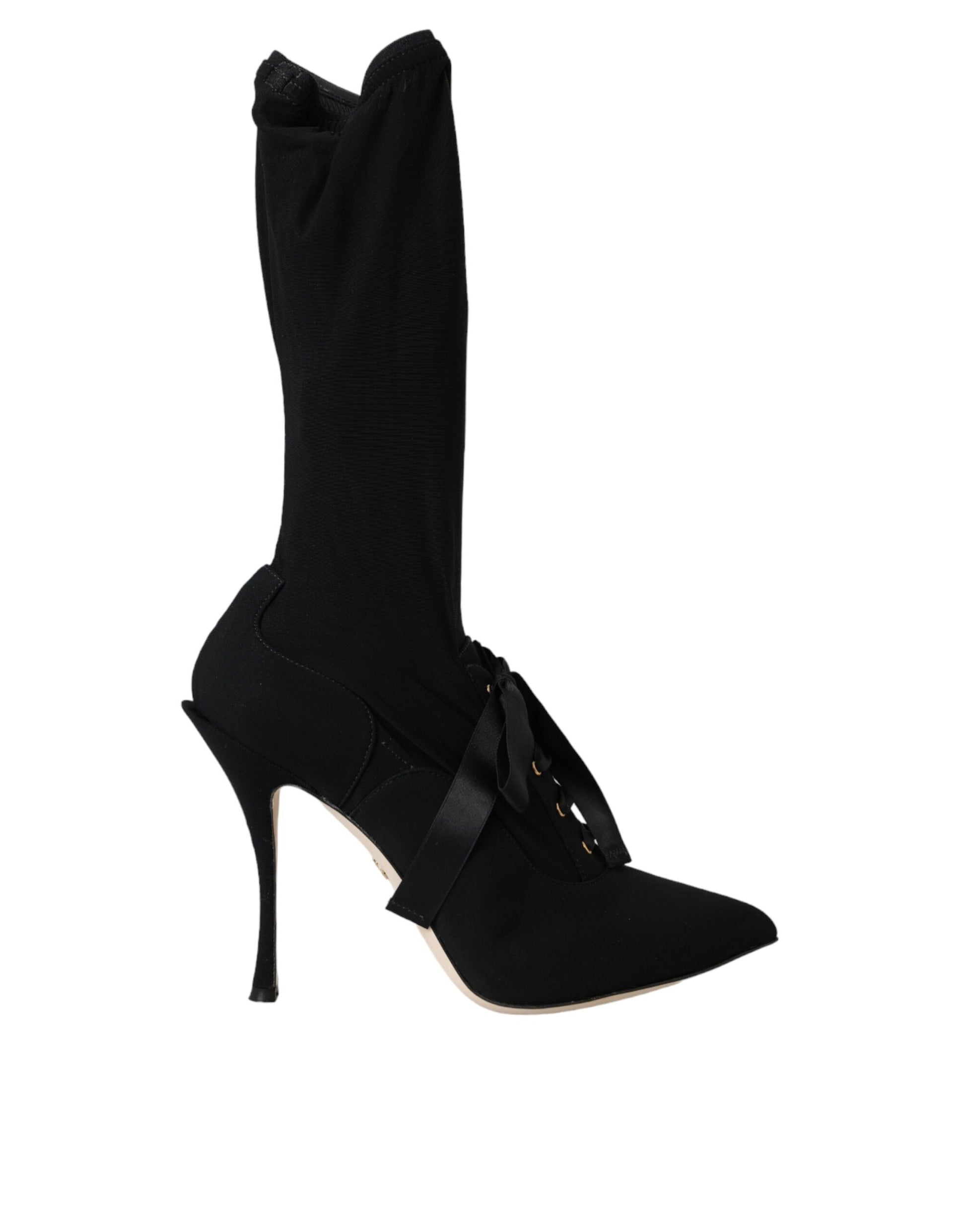 Black Stiletto Heels Mid Calf Boots Shoes-Dolce & Gabbana-LabelTerrace.com