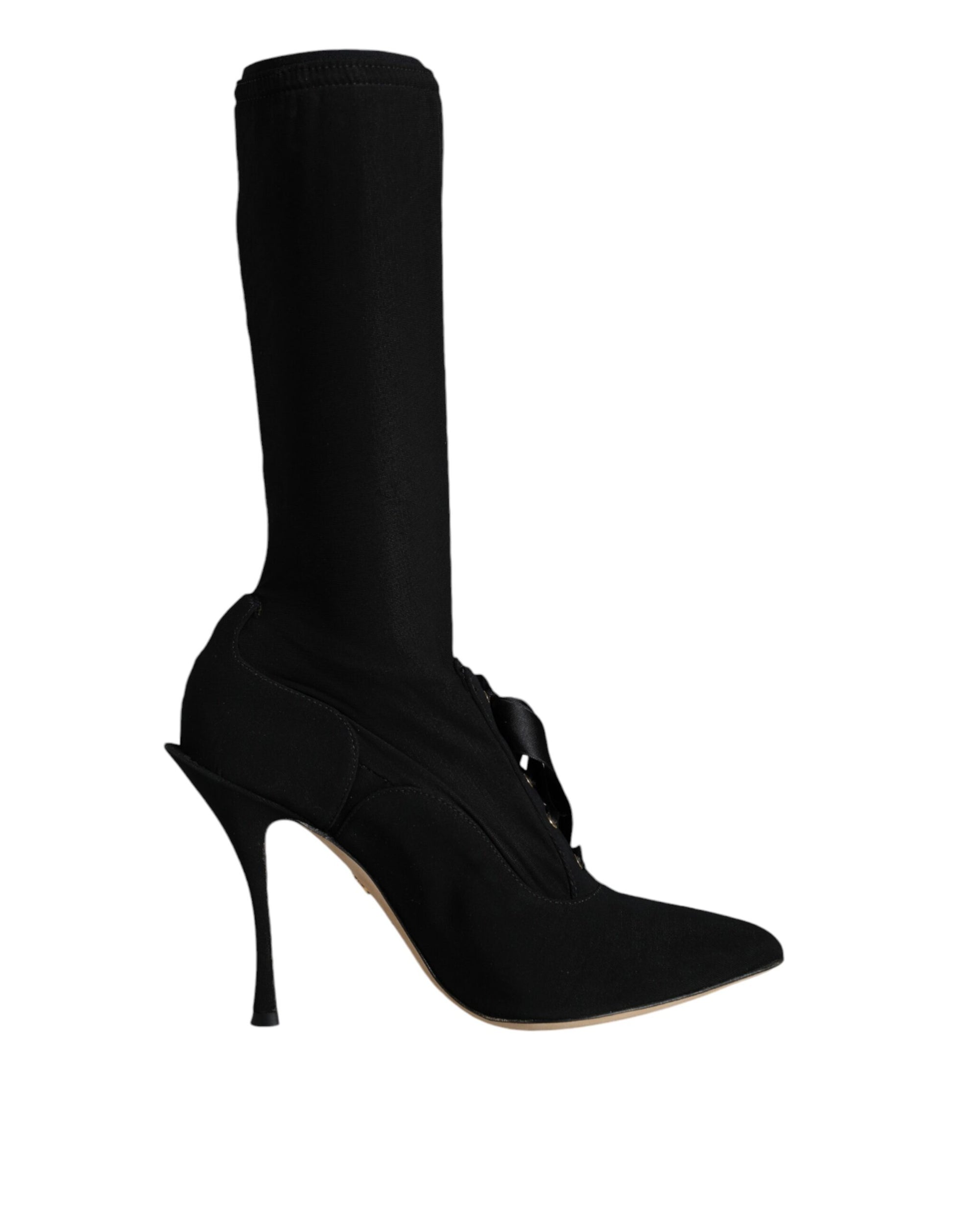 Black Stiletto Heels Mid Calf Boots Shoes-Dolce & Gabbana-LabelTerrace.com