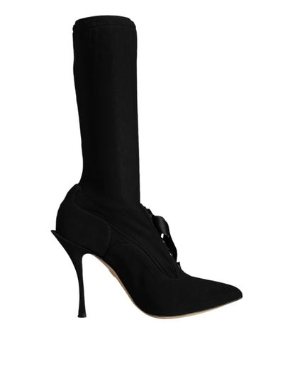 Black Stiletto Heels Mid Calf Boots Shoes-Dolce & Gabbana-LabelTerrace.com