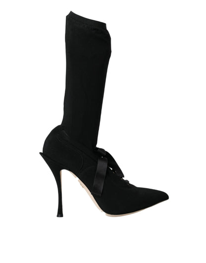 Black Stiletto Heels Mid Calf Boots Shoes-Dolce & Gabbana-LabelTerrace.com