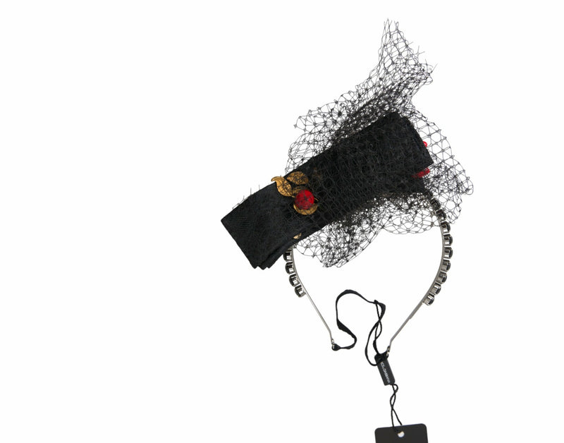 Black Strawberry Sicily Crystal Mesh Net Headband Diadem-Dolce & Gabbana-LabelTerrace.com