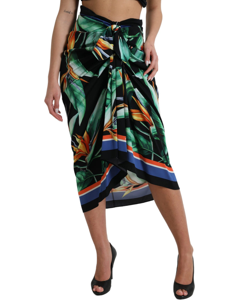 Black Strelitzia High Waist Wrap Midi Skirt-Dolce & Gabbana-LabelTerrace.com