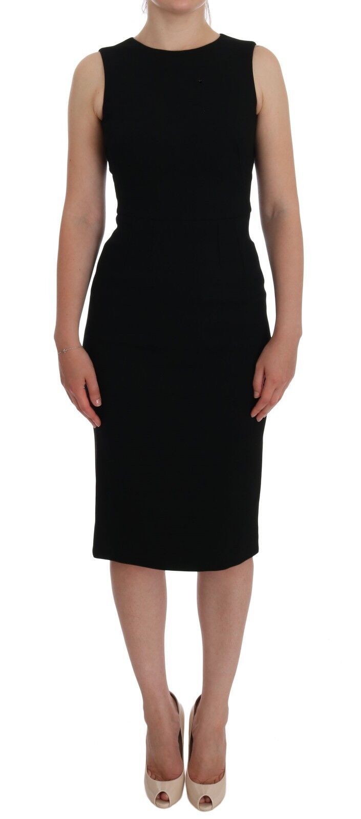 Black Stretch Crystal Sheath Gown Dress-Dolce & Gabbana-LabelTerrace.com