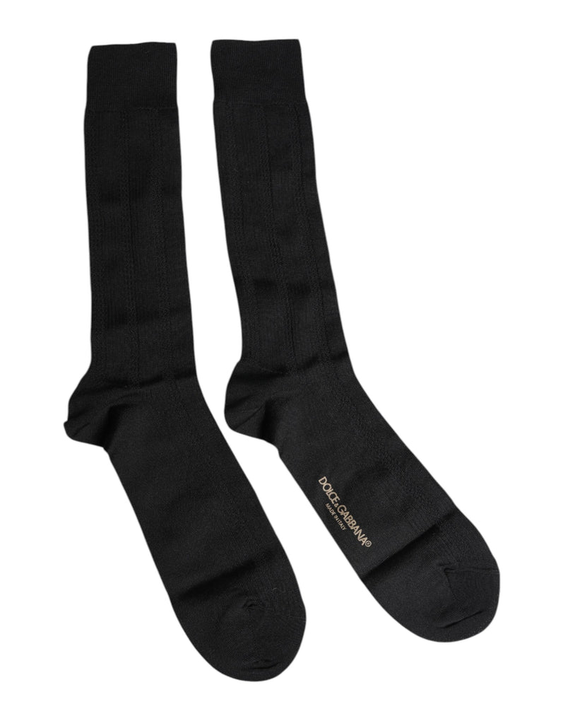 Black Stretch Logo Mid Calf Men Socks-Dolce & Gabbana-LabelTerrace.com