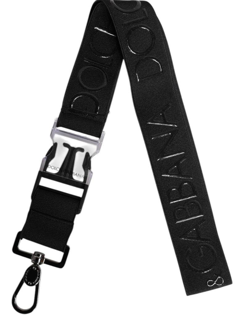 Black Stretch Polyester Rubberised DG Logo Keychain-Dolce & Gabbana-LabelTerrace.com