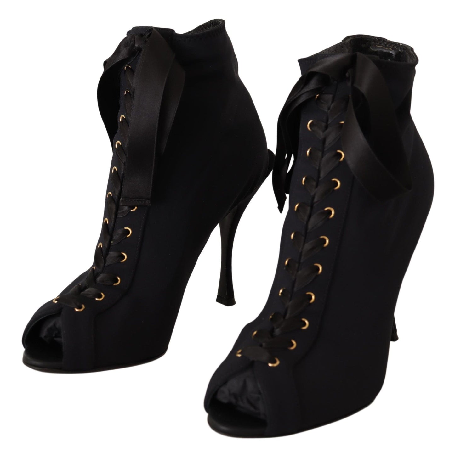 Black Stretch Short Ankle Boots Shoes-Dolce & Gabbana-LabelTerrace.com