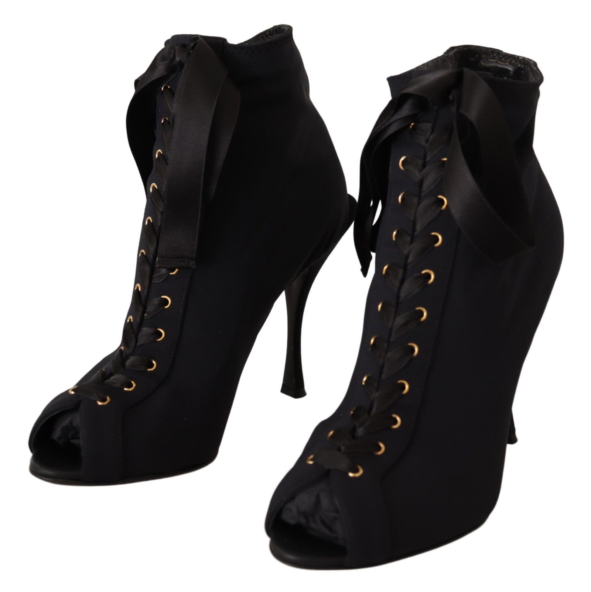 Black Stretch Short Ankle Boots Shoes-Dolce & Gabbana-LabelTerrace.com