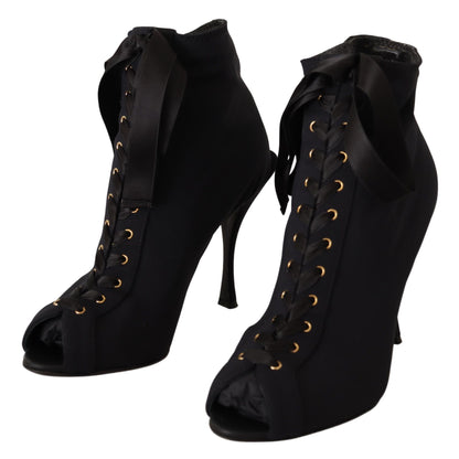 Black Stretch Short Ankle Boots Shoes-Dolce & Gabbana-LabelTerrace.com