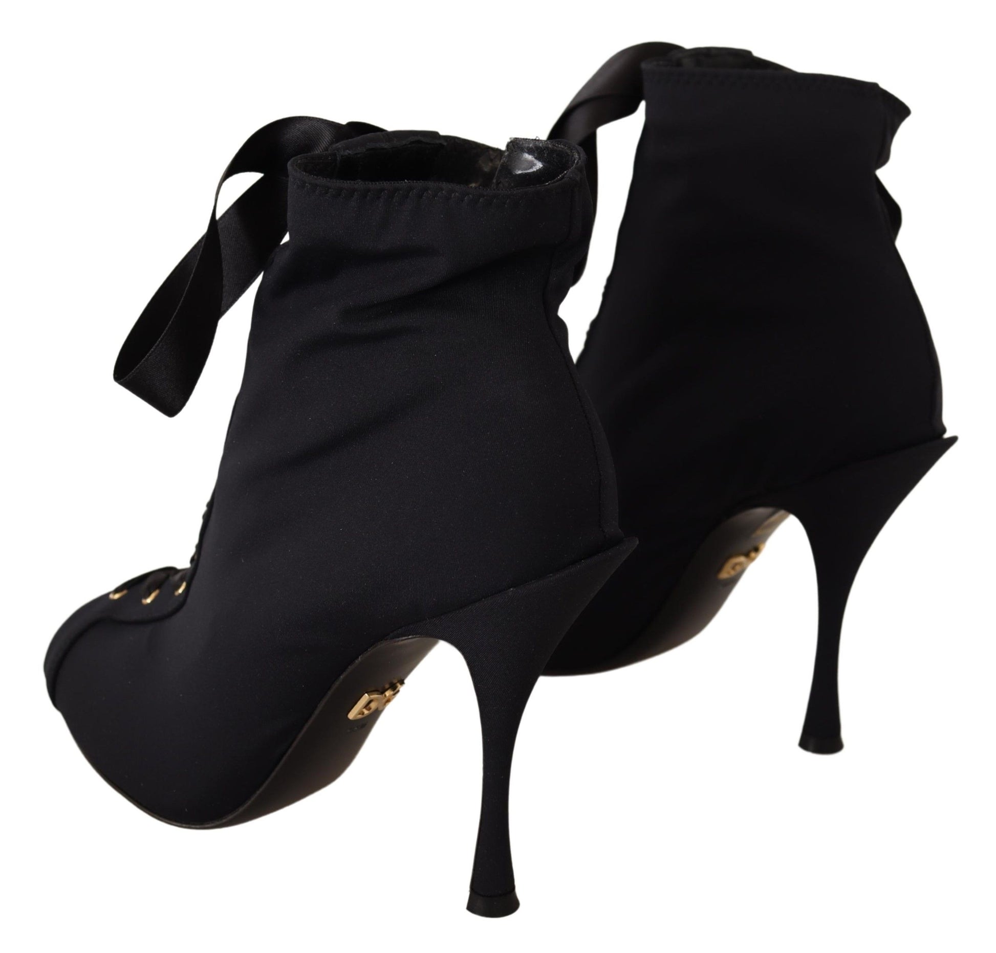 Black Stretch Short Ankle Boots Shoes-Dolce & Gabbana-LabelTerrace.com