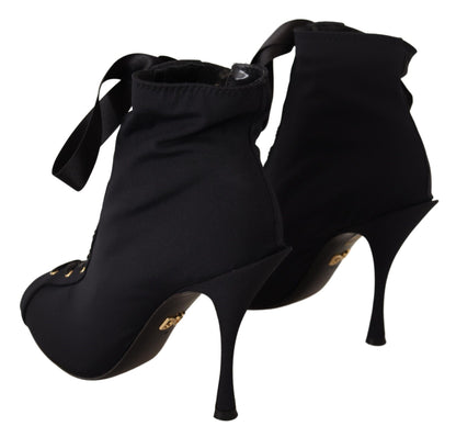 Black Stretch Short Ankle Boots Shoes-Dolce & Gabbana-LabelTerrace.com