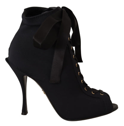 Black Stretch Short Ankle Boots Shoes-Dolce & Gabbana-LabelTerrace.com
