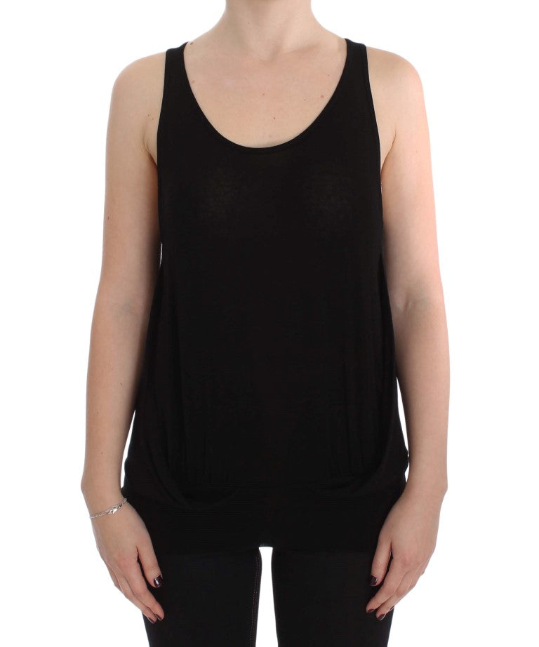 Black Stretch Sleeveless Blouse-PLEIN SUD-LabelTerrace.com