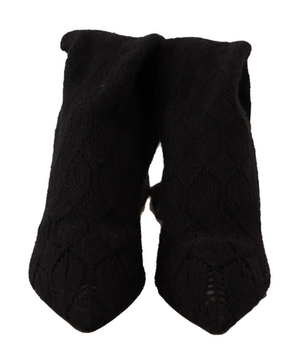 Black Stretch Socks Knee High Booties Shoes-Dolce & Gabbana-LabelTerrace.com