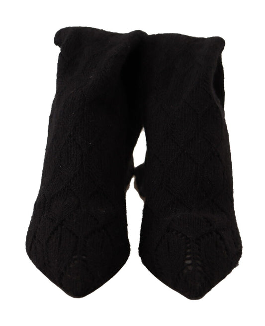 Black Stretch Socks Knee High Booties Shoes-Dolce & Gabbana-LabelTerrace.com