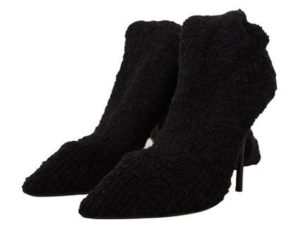 Black Stretch Socks Knee High Booties Shoes-Dolce & Gabbana-LabelTerrace.com