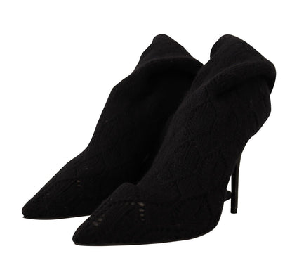 Black Stretch Socks Knee High Booties Shoes-Dolce & Gabbana-LabelTerrace.com
