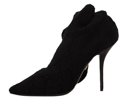 Black Stretch Socks Knee High Booties Shoes-Dolce & Gabbana-LabelTerrace.com