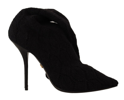 Black Stretch Socks Knee High Booties Shoes-Dolce & Gabbana-LabelTerrace.com
