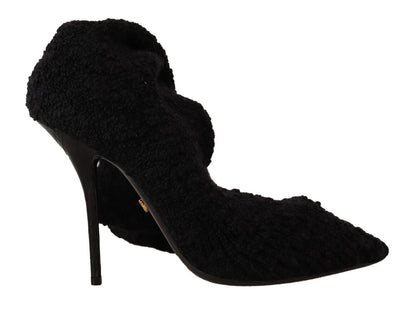 Black Stretch Socks Knee High Booties Shoes-Dolce & Gabbana-LabelTerrace.com