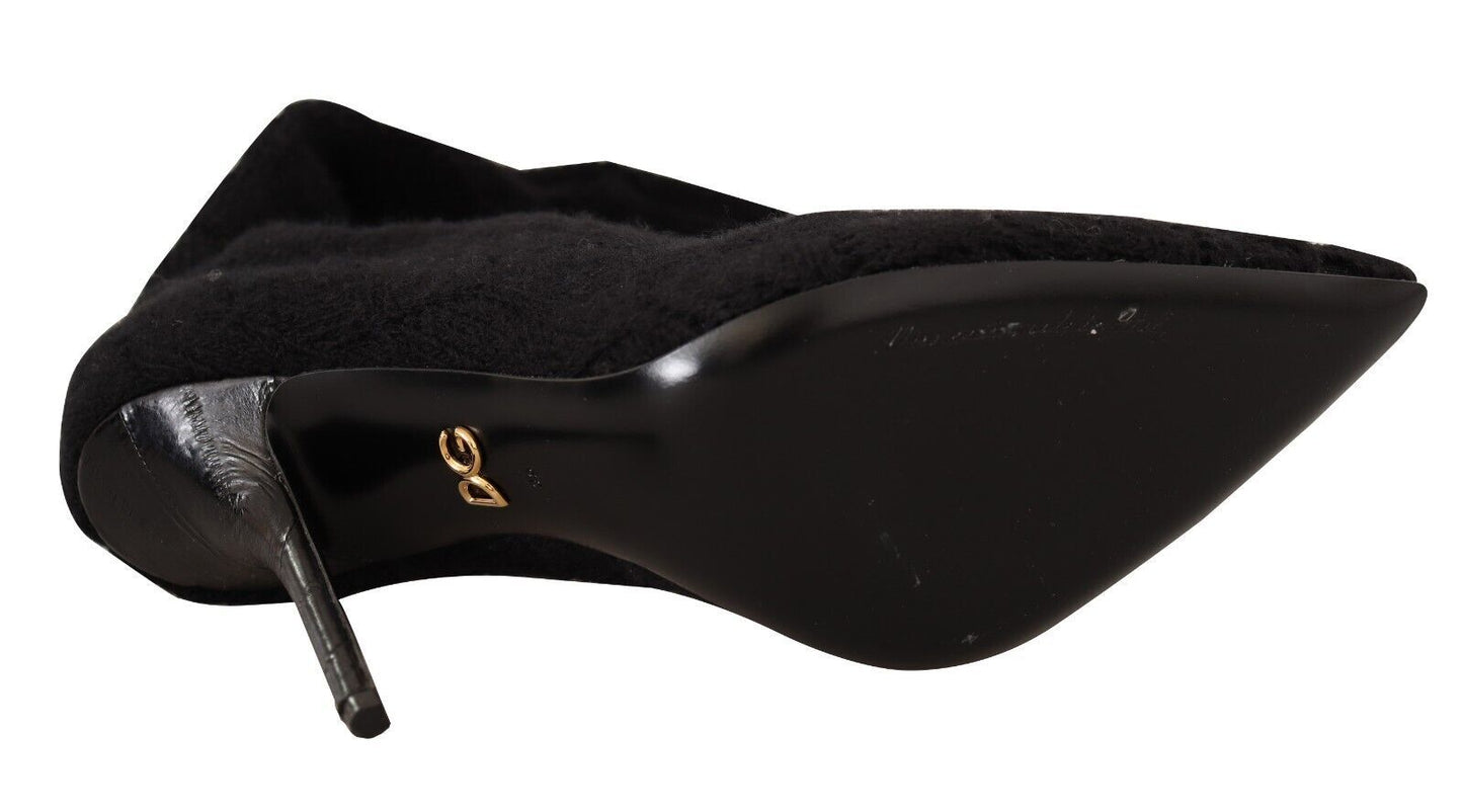 Black Stretch Socks Knee High Booties Shoes-Dolce & Gabbana-LabelTerrace.com