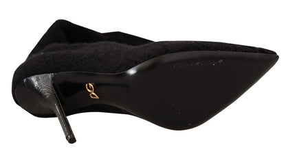 Black Stretch Socks Knee High Booties Shoes-Dolce & Gabbana-LabelTerrace.com