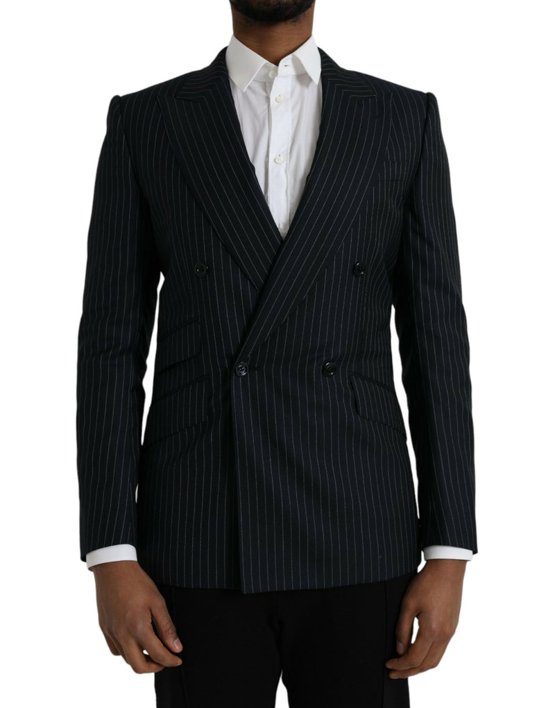 Black Stripe SICILIA Double Breasted Coat Blazer-Dolce & Gabbana-LabelTerrace.com