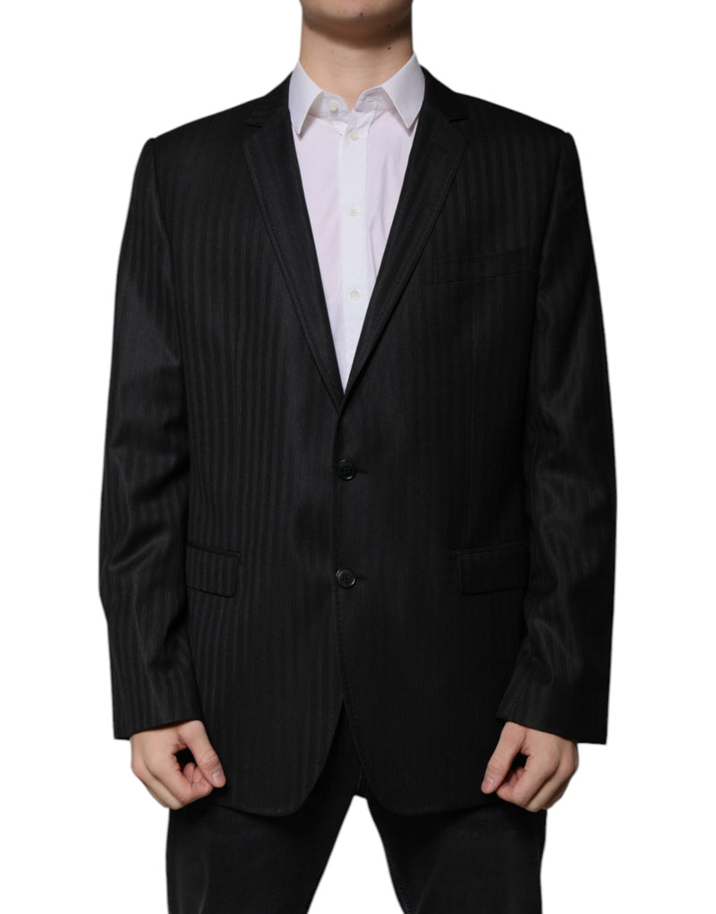 Black Stripe Wool Single Breasted Blazer-Dolce & Gabbana-LabelTerrace.com