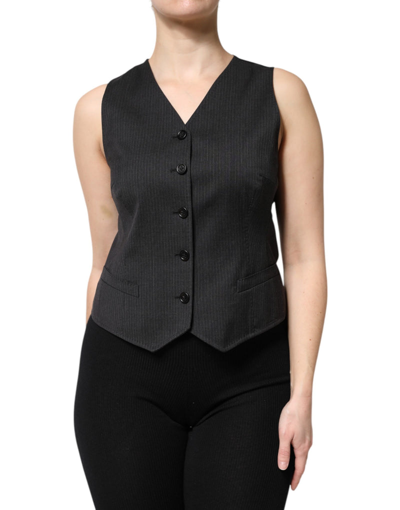Black Striped Button Down Sleeveless Vest Top-Dolce & Gabbana-LabelTerrace.com