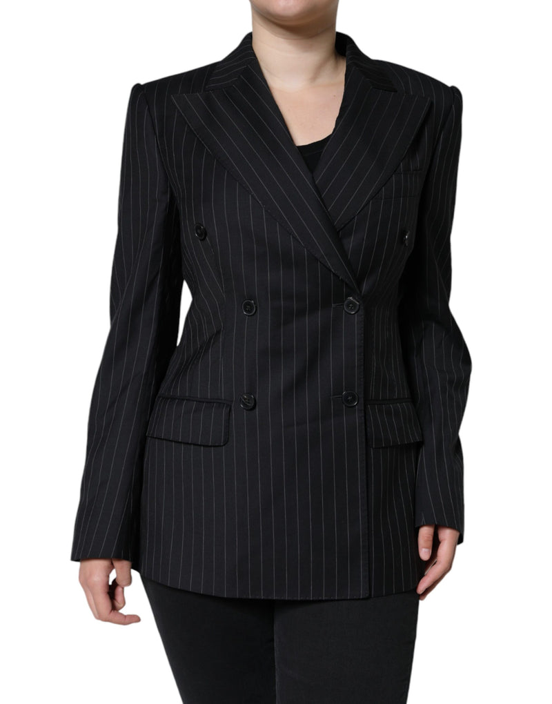 Black Striped Double Breasted Coat Jacket-Dolce & Gabbana-LabelTerrace.com
