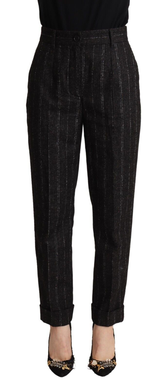 Black Striped High Waist Tapered Pants-Dolce & Gabbana-LabelTerrace.com