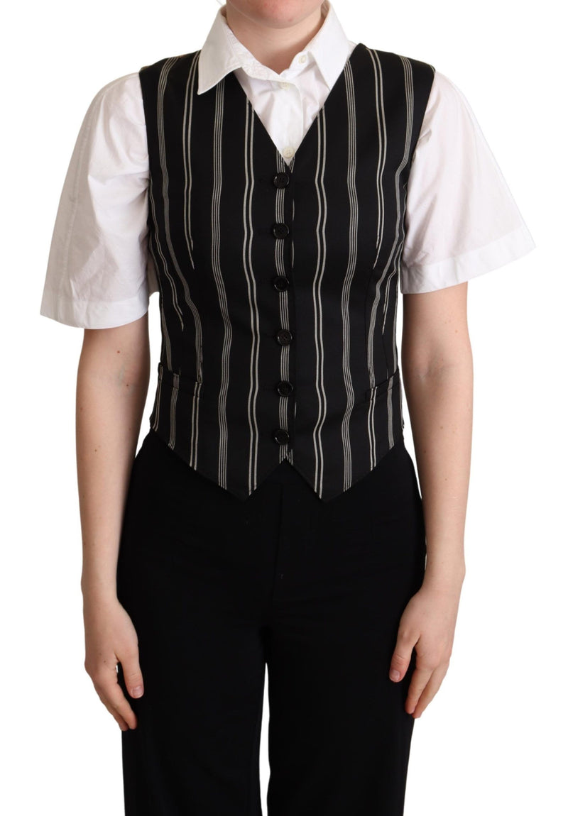 Black Striped Leopard Print Waistcoat Vest-Dolce & Gabbana-LabelTerrace.com