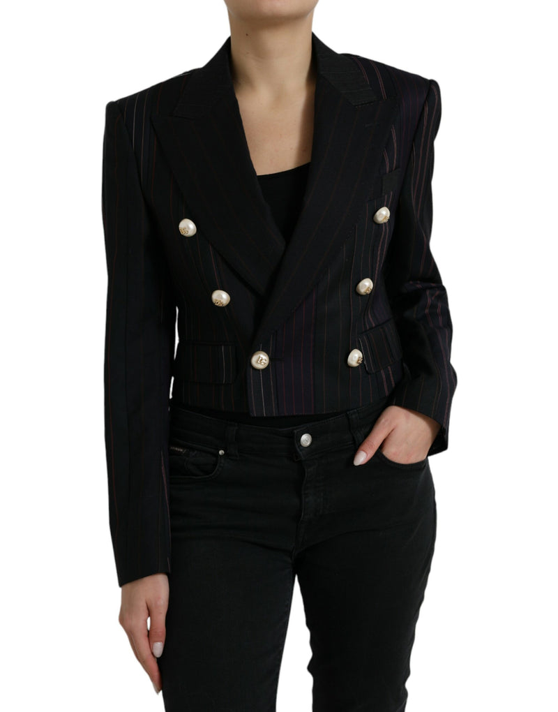 Black Striped SICILIA Double Breasted Jacket-Dolce & Gabbana-LabelTerrace.com