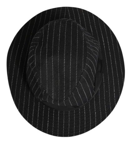 Black Striped Virgin Wool Men Fedora Capello Hat-Dolce & Gabbana-LabelTerrace.com