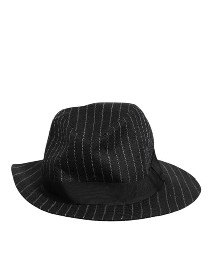 Black Striped Virgin Wool Men Fedora Capello Hat-Dolce & Gabbana-LabelTerrace.com